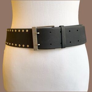 Black Studded Wide Oversized Vegan Leather Belt Square Buckle 90s Size M